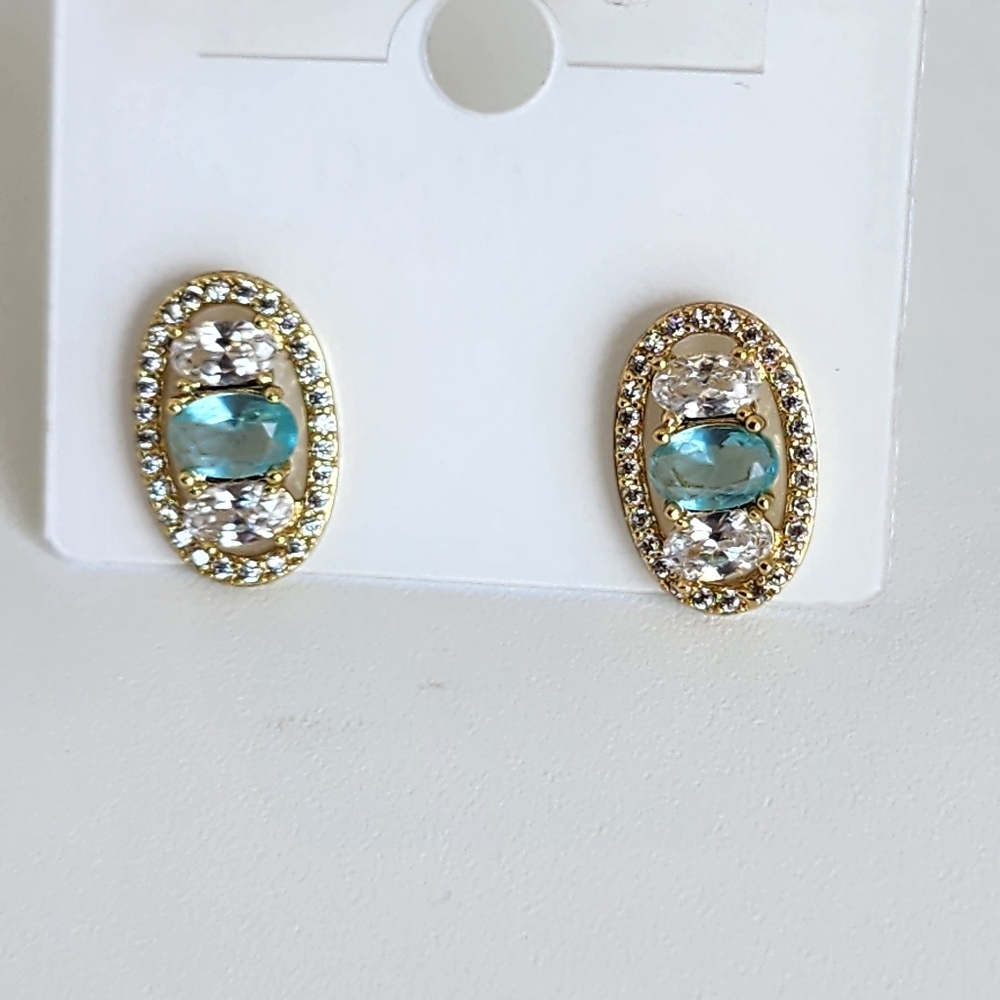 Elegant Gold Plated and Blue Stud Earrings